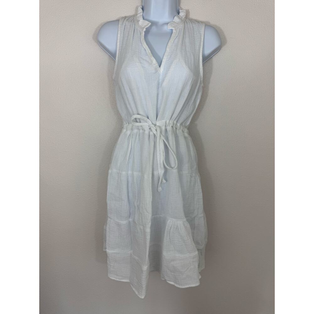 Joie White Cotton Ruffle Neck Sleeveless Dress XS NWT